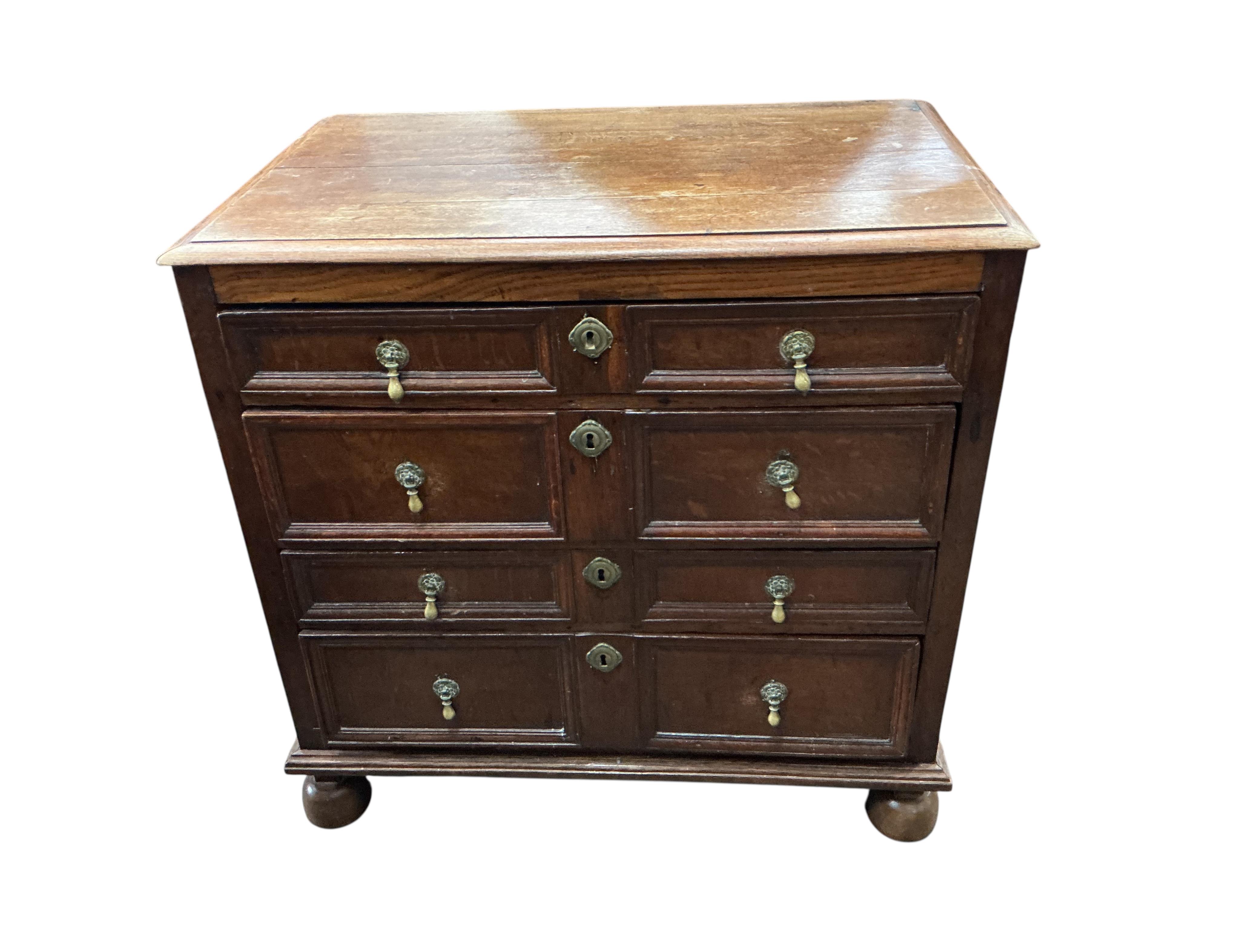An 18th century and later oak chest of drawers, width 93cm, depth 59cm, height 90cm